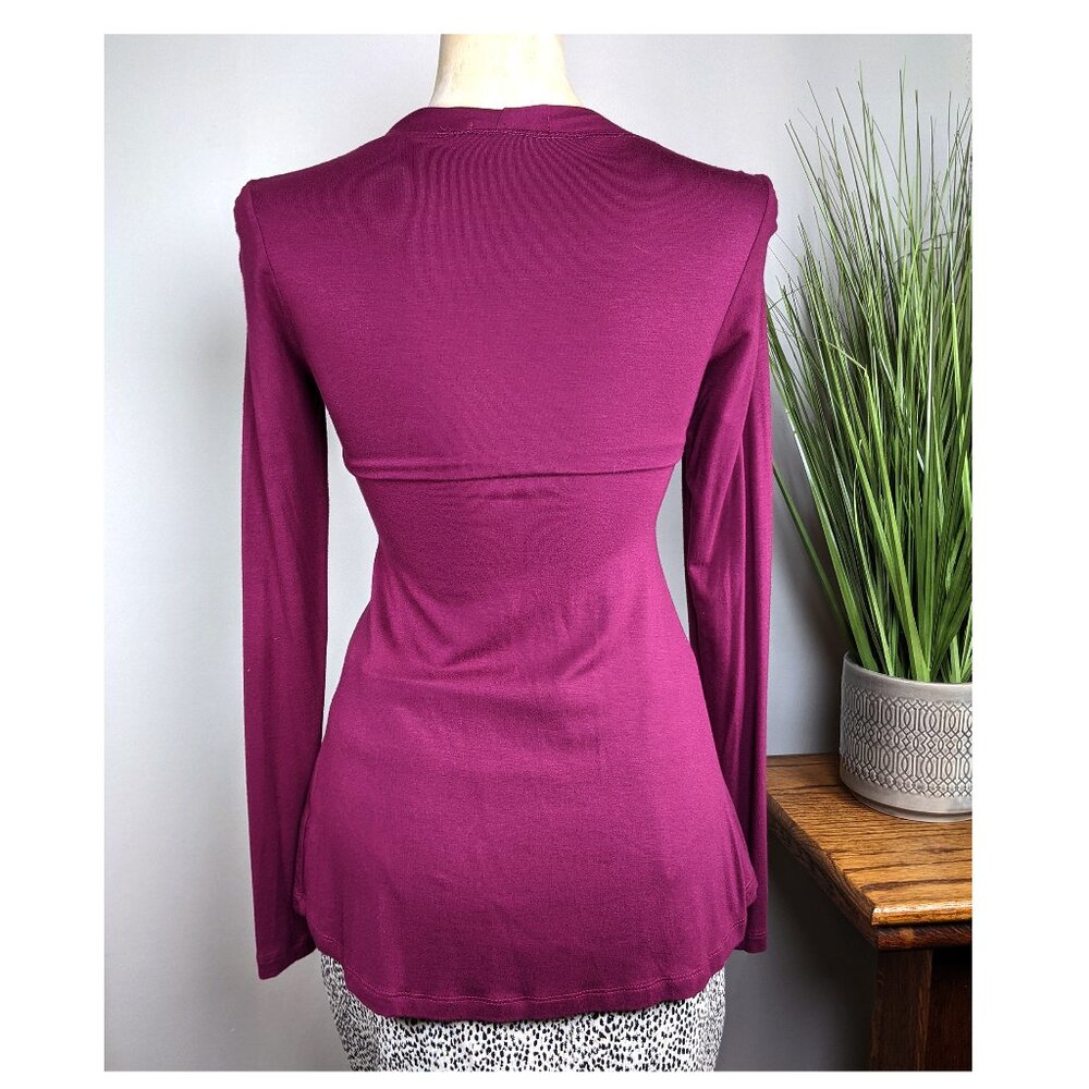 Vertigo Y2K ruched bodycon medallion Baby Doll stretch tunic top Sz M Purple - Picture 2 of 6